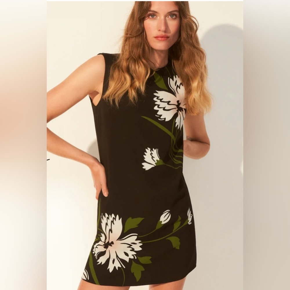 Veronica Beard Cromwell Shift Dress Black Floral Sleeveless- 0